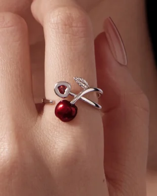 Original S925 Sterling Silver Cherry Adjustable Ring