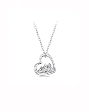 Original S925 Sterling Silver Distant Mountains and Heart Necklace
