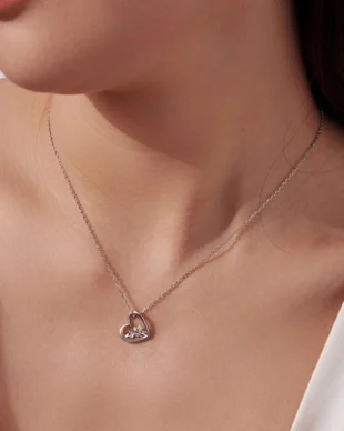 Original S925 Sterling Silver Distant Mountains and Heart Necklace