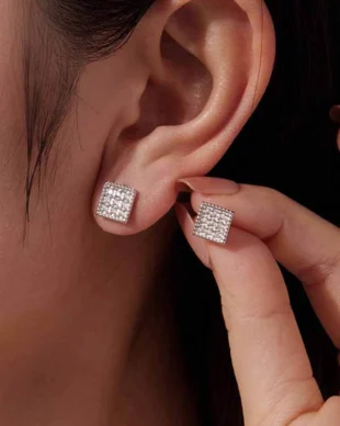 Original S925 Sterling Silver Square Zirconia Earrings