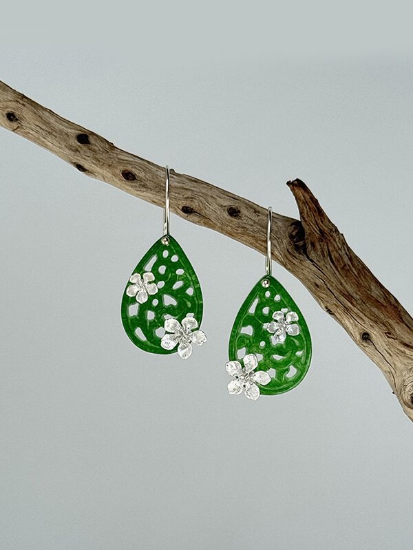 Original Silver Peach Blossom Jade Earrings 1