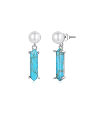 Original Vintage Turquoise Pearl Earrings in Sterling Silver