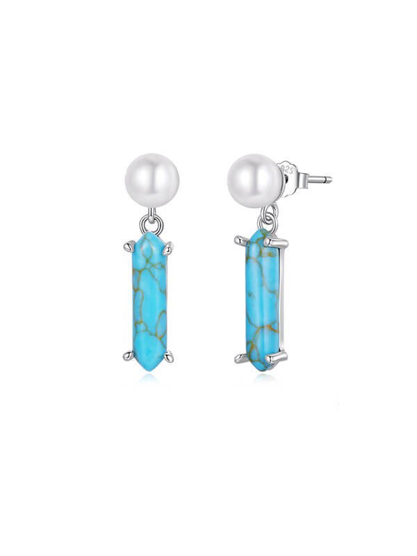 Original Vintage Turquoise Pearl Earrings in Sterling Silver 1