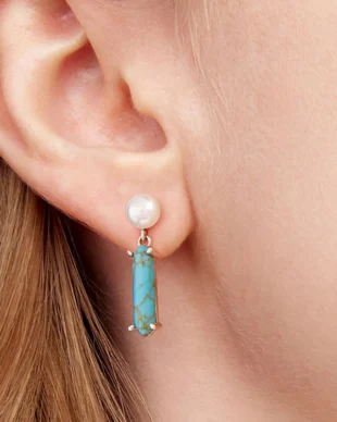 Original Vintage Turquoise Pearl Earrings in Sterling Silver