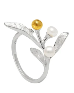 Silver Winter Coral Pearl Open Ring