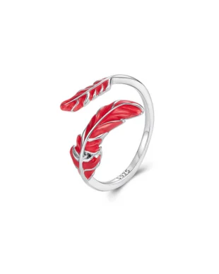 Original s925 Sterling Silver Crimson Feather Enamel Open Ring