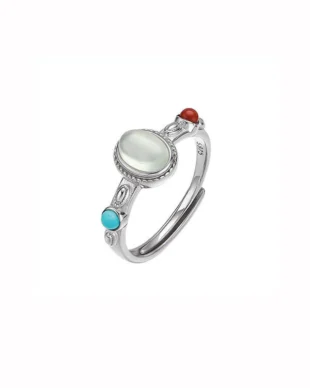 Oval Prehnite Ring in S925 Sterling Silver