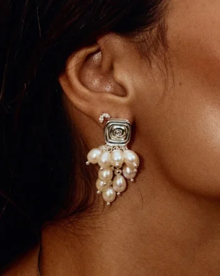 Pearl Tassel Drop Silver Needle Earrings