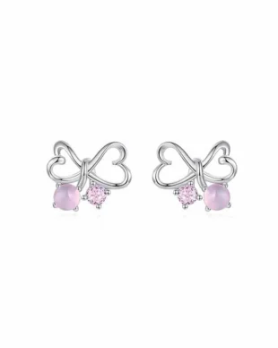 Pink Bow Earrings in 925 Sterling Silver