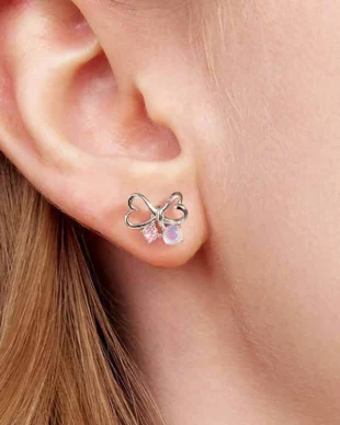 Pink Bow Earrings in 925 Sterling Silver