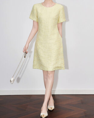 Pink Butterfly Embossed Jacquard Dress