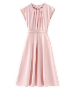 Pink French-Inspired Slimming Belted Dress