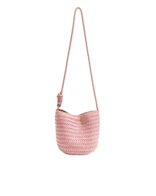 Pink Handmade Woven Bucket Bag