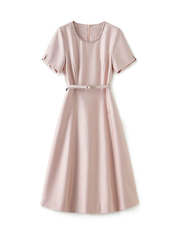 Pink Waist-Cinching Slim-Fit Dress