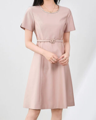 Pink Waist-Cinching Slim-Fit Dress