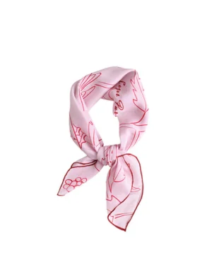 Pink woodland silk scarf headband for garden weddings, floral embroidery detail