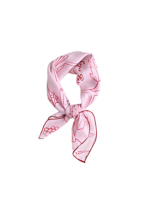 Pink Woodland Silk Scarf Headband 1 Pink woodland silk scarf headband for garden weddings, floral embroidery detail