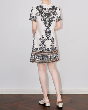 Placement Print Slimming A-Line Dress
