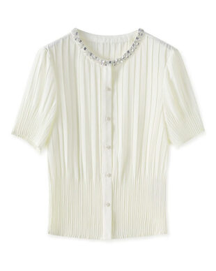 Pleated Chiffon Top with Crystal Embellishments