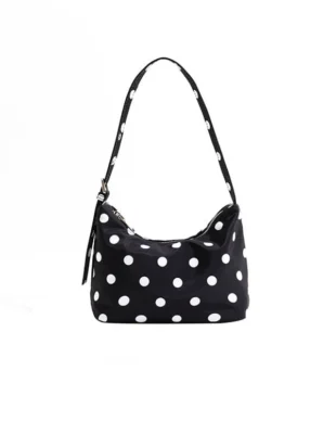 Polka Dot Canvas Shoulder Tote Bag