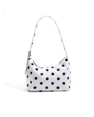 Polka Dot Canvas Shoulder Tote Bag