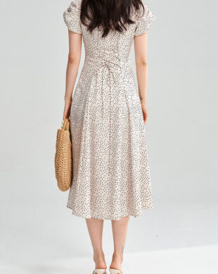 Puff Sleeve High Waist Apricot Dress