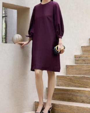 Purple Silk Three-quarter Sleeve Dress