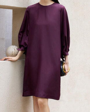 Purple Silk Three-quarter Sleeve Dress