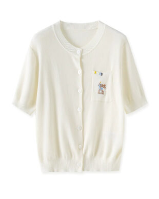 Rabbit-Embroidered Cooling Short-Sleeve Cardigan