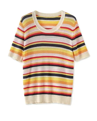 Rainbow Stripe Open-Knit Sweater Top