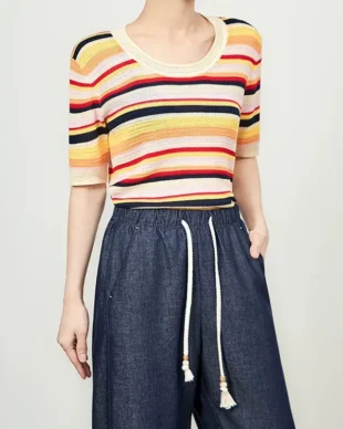 Rainbow Stripe Open-Knit Sweater Top