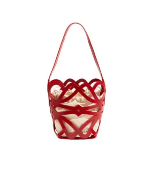 Red PU Cut-Out Bucket Bag