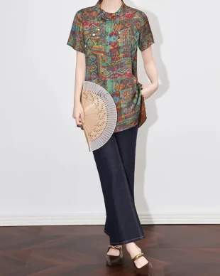 Retro-Style Diagonal Closure Shirt