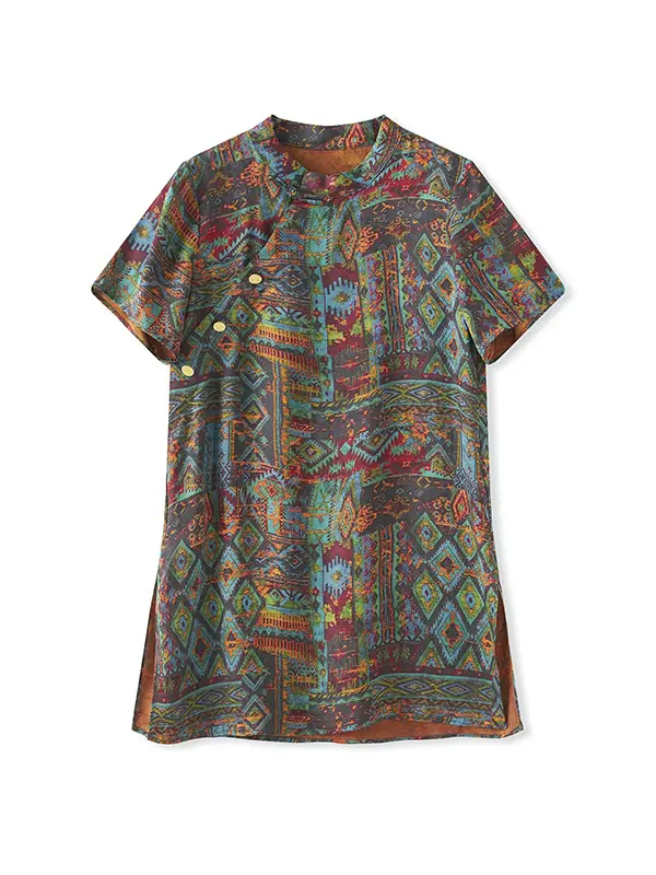 Retro-Style Diagonal Closure Shirt