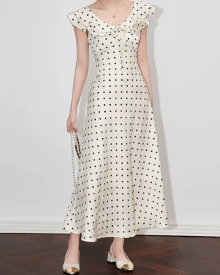 Retro-Style Dot Print Flounce Dress