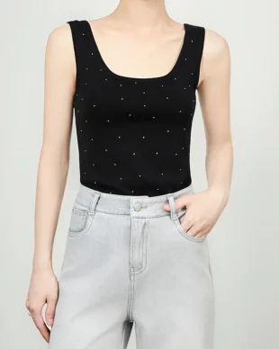 Rhinestone-Embellished Sleeveless Knit Vest