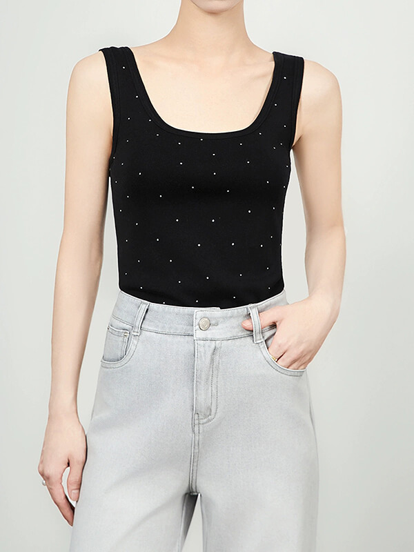 Rhinestone-Embellished Sleeveless Knit Vest