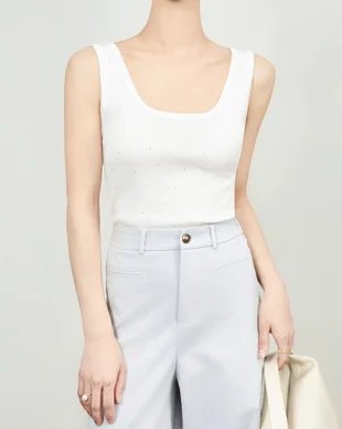 Rhinestone-Embellished Sleeveless Knit Vest