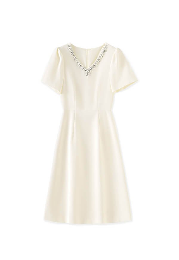 Rhinestone V-neck Dress 1 Red Carpet V-Neck Rhinestone Dress - Montana Crystal Embellished Midi for Weddings & Galas