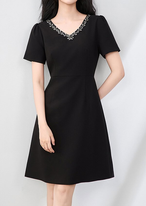 Eco Rhinestone V-Neck Dress - Recycled Crystals & Ocean Plastic Fabric