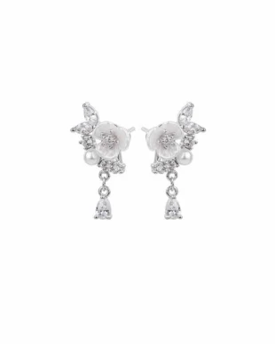 Rose Pearl Stud Earrings 999 Silver