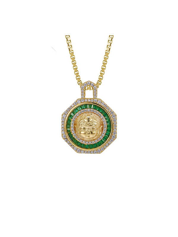 Round Emerald Pendant in S925 Sterling Silver 1