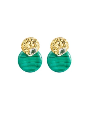 Round Malachite and Rock Crystal Silver Earrings