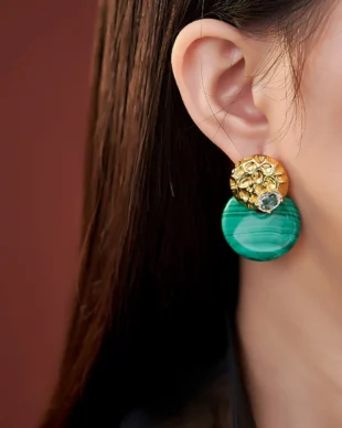 Round Malachite and Rock Crystal Silver Earrings