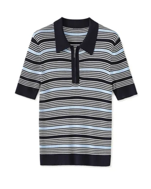 Royal Blue Lightweight Striped Knit Polo Shirt