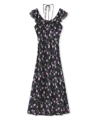 Ruffle-Waist Printed Dress