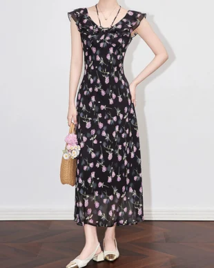 Ruffle-Waist Printed Dress