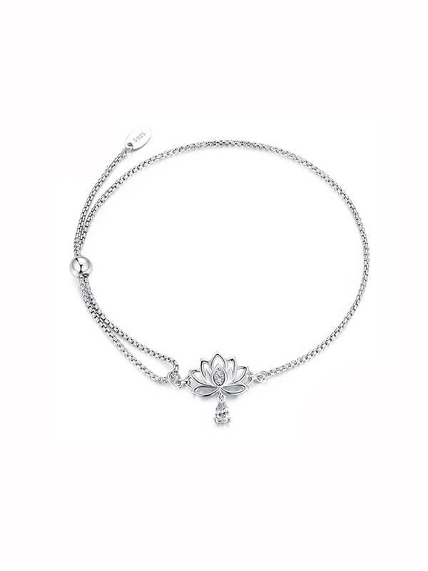 S925 Silver Adjustable Lotus Cord Bracelet 1