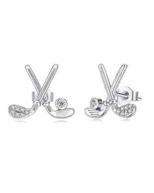 S925 Silver Needle Golf Club Stud EarringsEarrings Copper Base with White Gold Plating