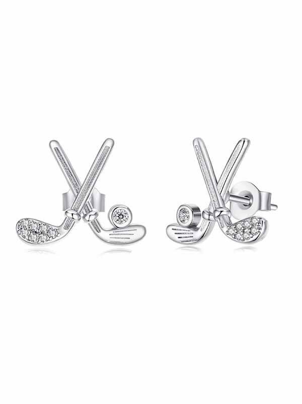 S925 Silver Needle Golf Club Stud EarringsEarrings Copper Base with White Gold Plating 1